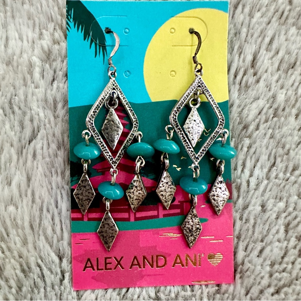 Alex + Ani Deep Ocean Spearhead Rafaelian Silver Earrings, NWT
